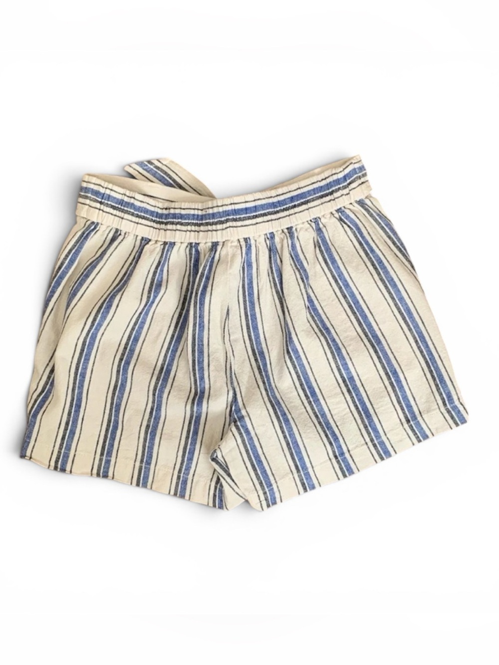 J CREW FACTORY STRPED BLUE WHITE AO865 LINEN BLEND 5” TIE FRONT PULL ON SHORTS - Picture 2 of 10
